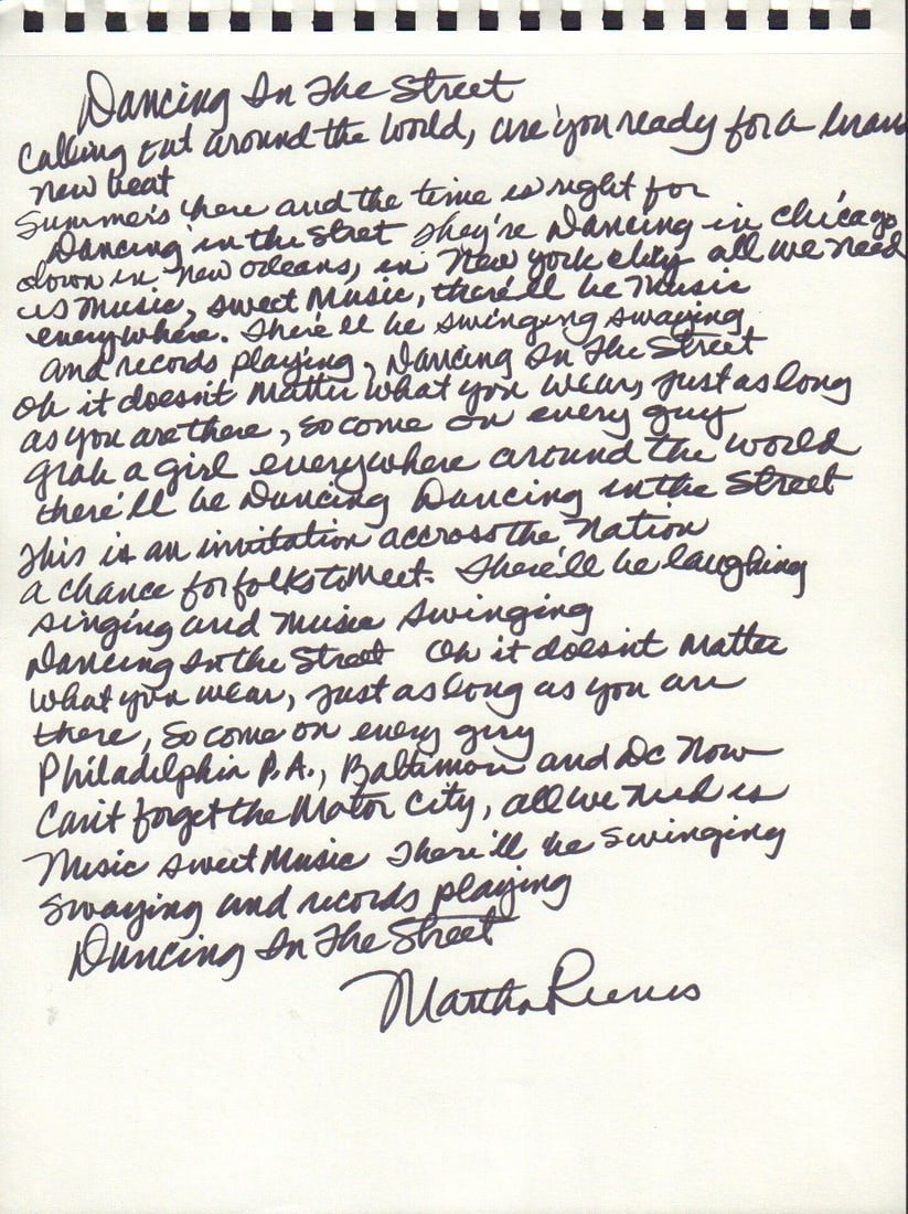 Dancing in the Street lyrics handwritten (1 of 1)