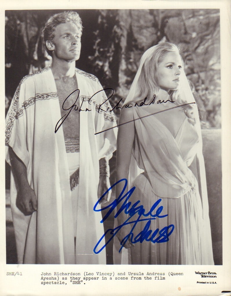 Ursula Andress and John Richardson signed photograph: Both signed original SHE still with COA