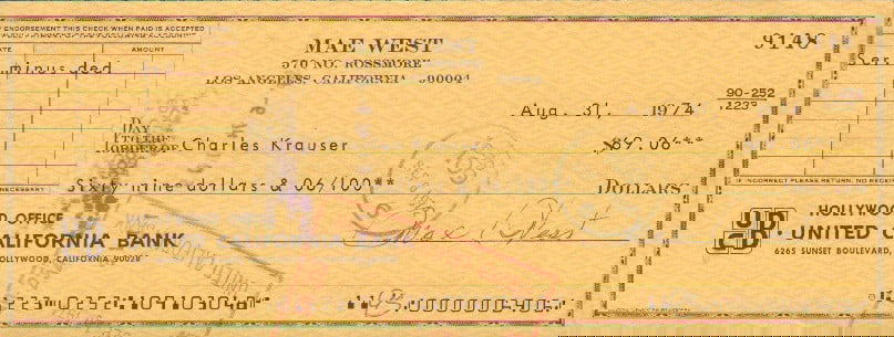 Mae West bank check (1 of 1)