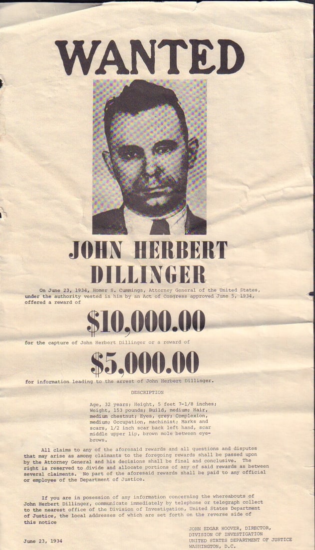 Dillinger Rare Outdoor Wanted poster (1 of 1)