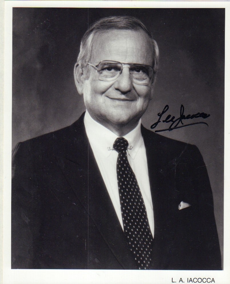 Lee Iacocca signed photograph: Famed automobile CEO instumental in Chrysler and other companies with COA