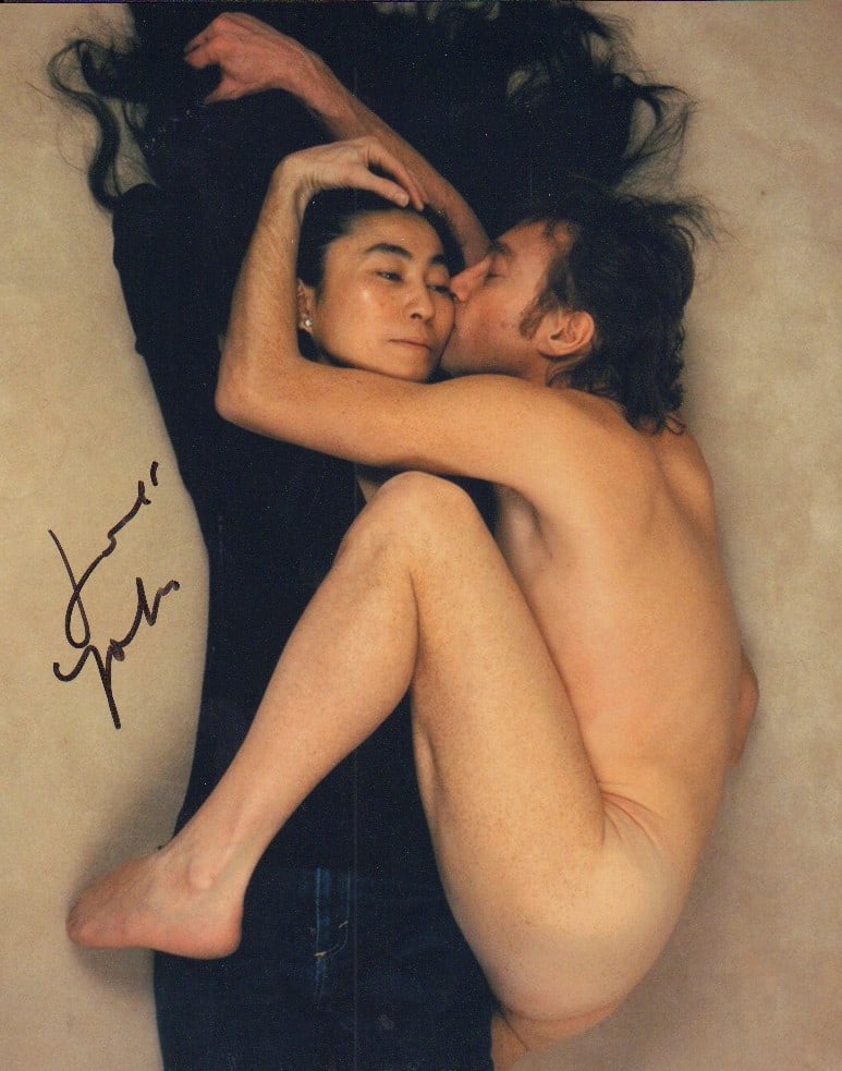 Yoko Ono signed photograph: THE iconic nude of John with her from Rolling Stone signed cover signed by her with COA