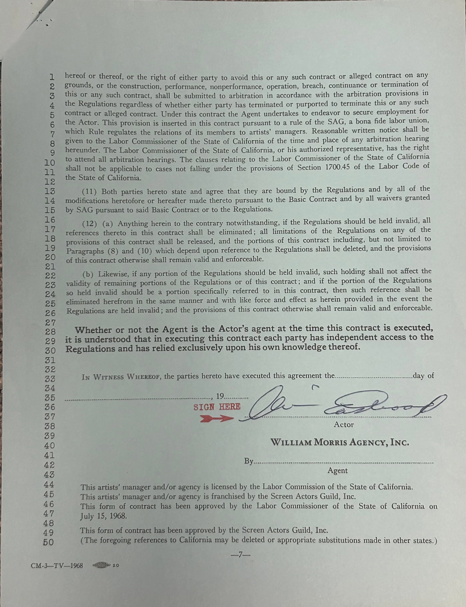 Clint Eastwood rare contract signed (1 of 2)