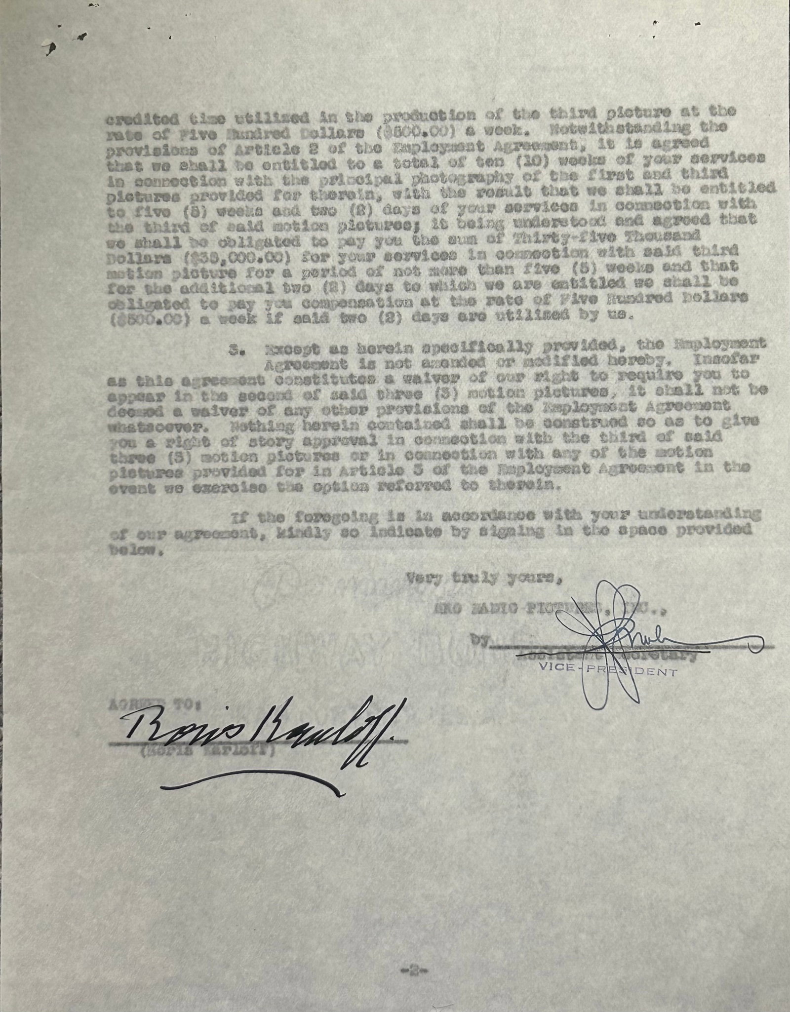 Boris Karloff multiple motion picture contract (1 of 3)