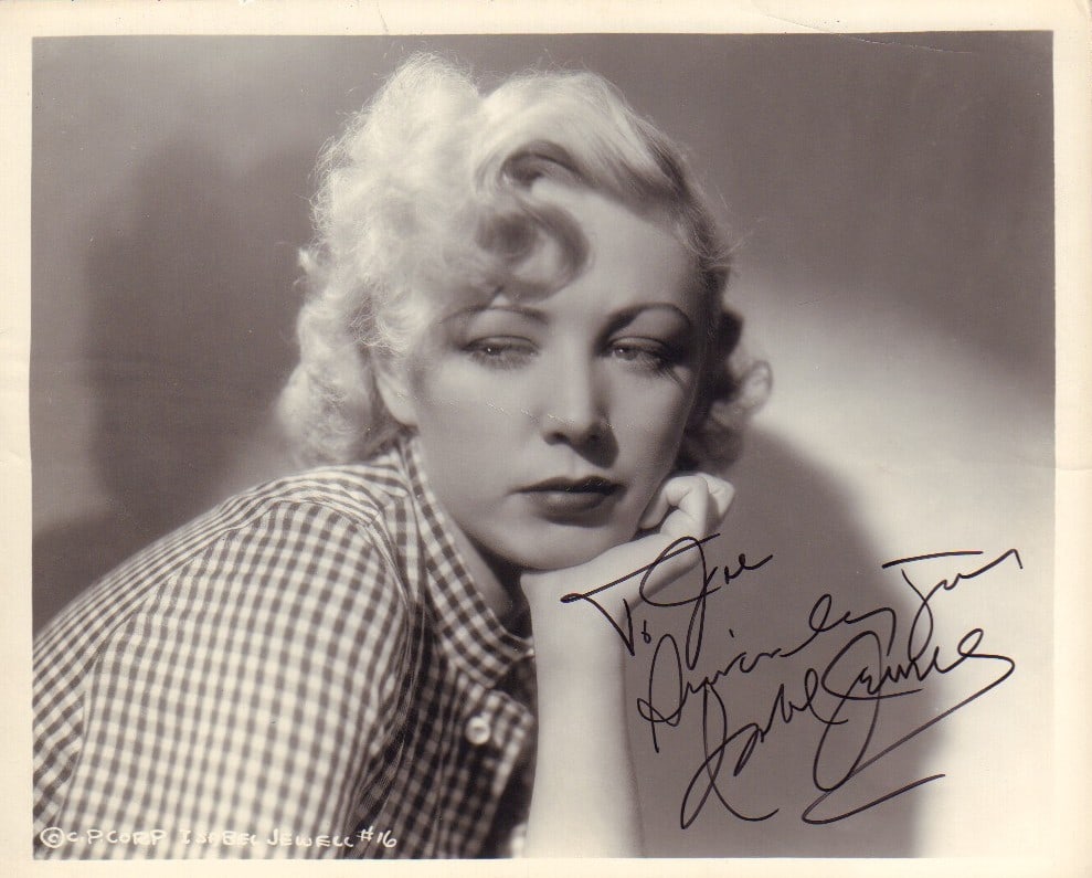 Isabel Jewell RARE signed photograph: One of the rarest of the Gone with the Wind stars even rarer on signed photos this is an original 40s photo signed by her to a fan with COA
