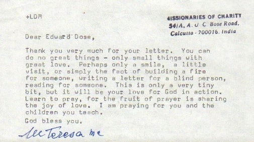 Mother Teresa signed letter