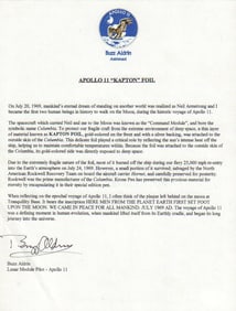 Buzz Aldrin signed flown Apollo 11 Kapton foil