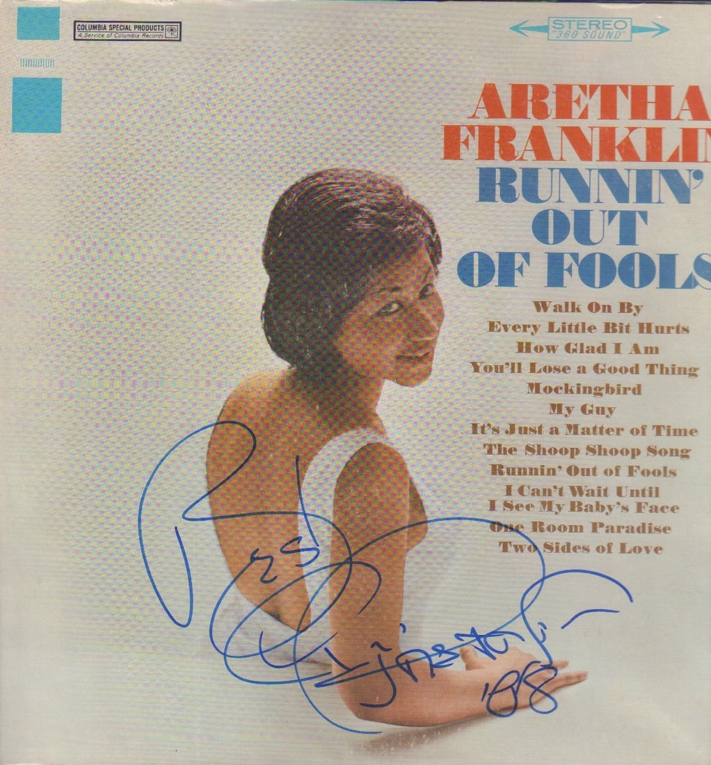 Aretha Franklin signed LP: Obtained in person from famed collection comes this LP "Running out of Fools" signied and dated by her in 1988 nicely ! Rare This item comes with a fully illustrated serial numbered letter of authenti
