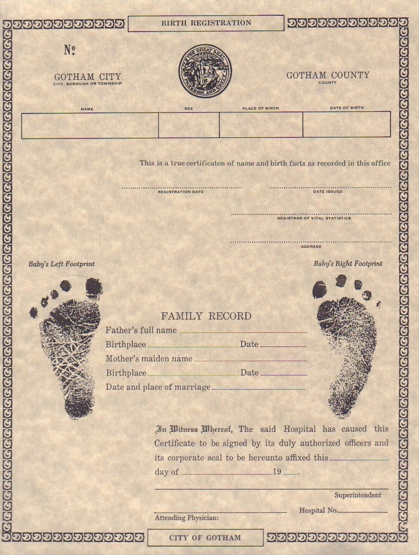 Batman Returns Penguins prop birth certificate (1 of 1)
