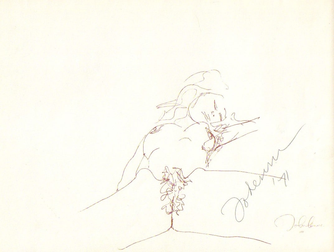 John Lennon Bag One litho signed: A Bag One litho from the erotic suite signed by Lennon and dated 1971 shortly after the Beatles break up This item comes with a fully illustrated serial numbered letter of authenticity guaranteeing it