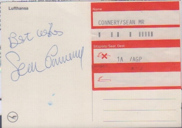 Sean Connery signed personal airline boarding pass (1 of 1)