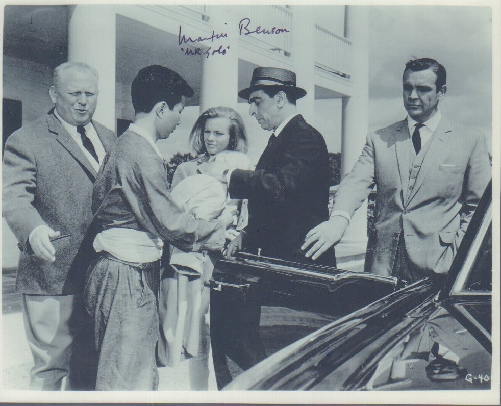 Martin Benson signed James Bond photograph: Rare character actor as Mr Solo which he adds in this Connery Goldfinger Bond scene This item comes with a fully illustrated serial numbered letter of authenticity guaranteeing its authenticity for th