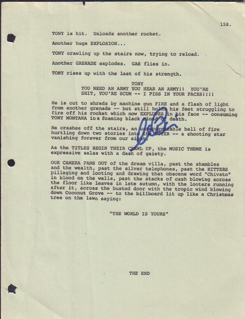 Al Pacino signed original Scarface script page (1 of 1)