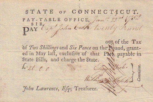 Conneticut Rev War paymaster slip (1 of 1)