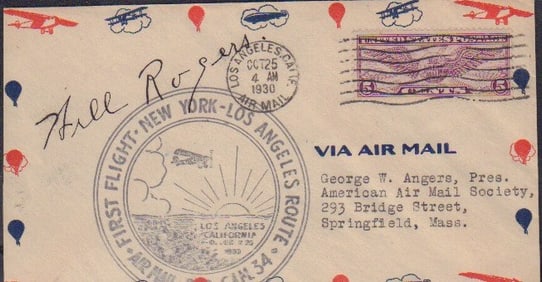 Will Rogers signed rare Air Mail cover