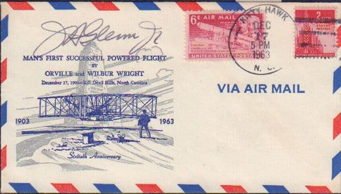 John Glenn signed flight cover