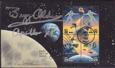 Buzz Aldrin signed stamps