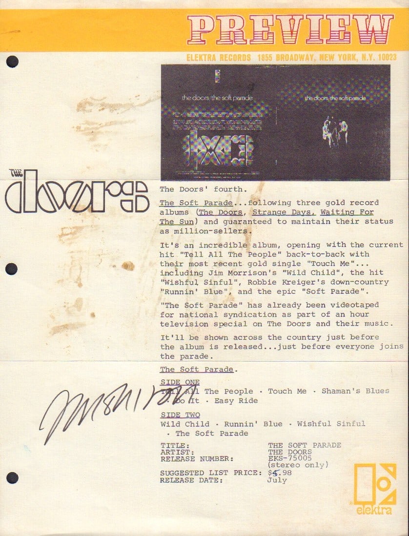 Jim Morrison rare signed brochure (1 of 1)
