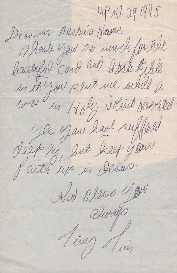 Tiny Tim lettter signed (1 of 1)