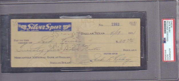 Jack Ruby signed bank check PSA DNA