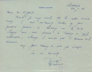 Peter Cushing rare letter signed