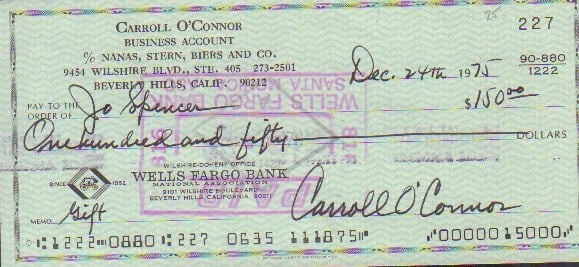 Carroll O'Connor signed bank check