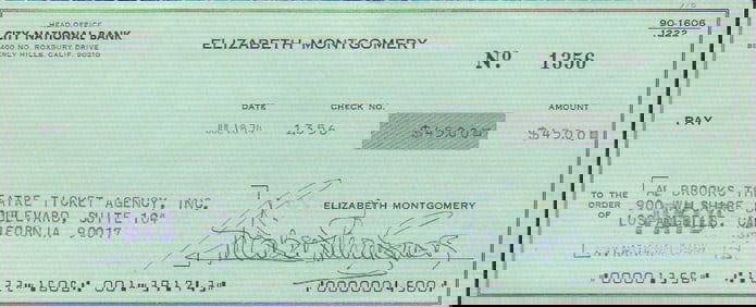 Elizabeth Montgomery signed bank check