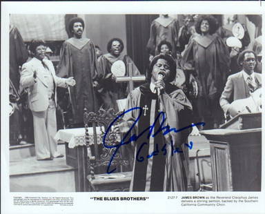James Brown signed photograph: On an original Blues Brothers still signed by the hardest working man in music Deceased This item comes with a fully illustrated serial numbered letter of authenticity guaranteeing its authenticity