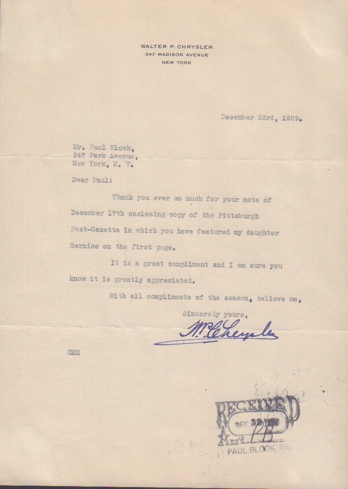 Walter P Chrysler rare signed letter (1 of 1)