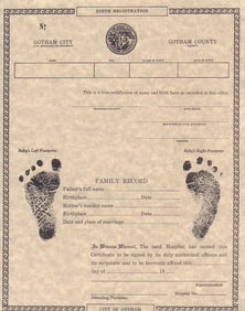 Penguins birth certificate from Batman Returns Prop