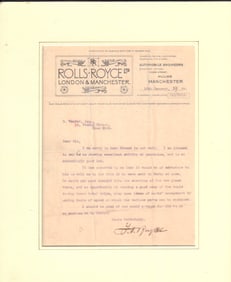 Frederick Royce exceedingly rare letter