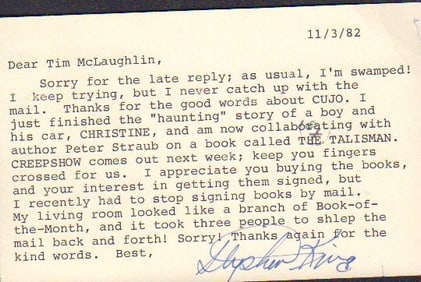 Stephen King content letter signed