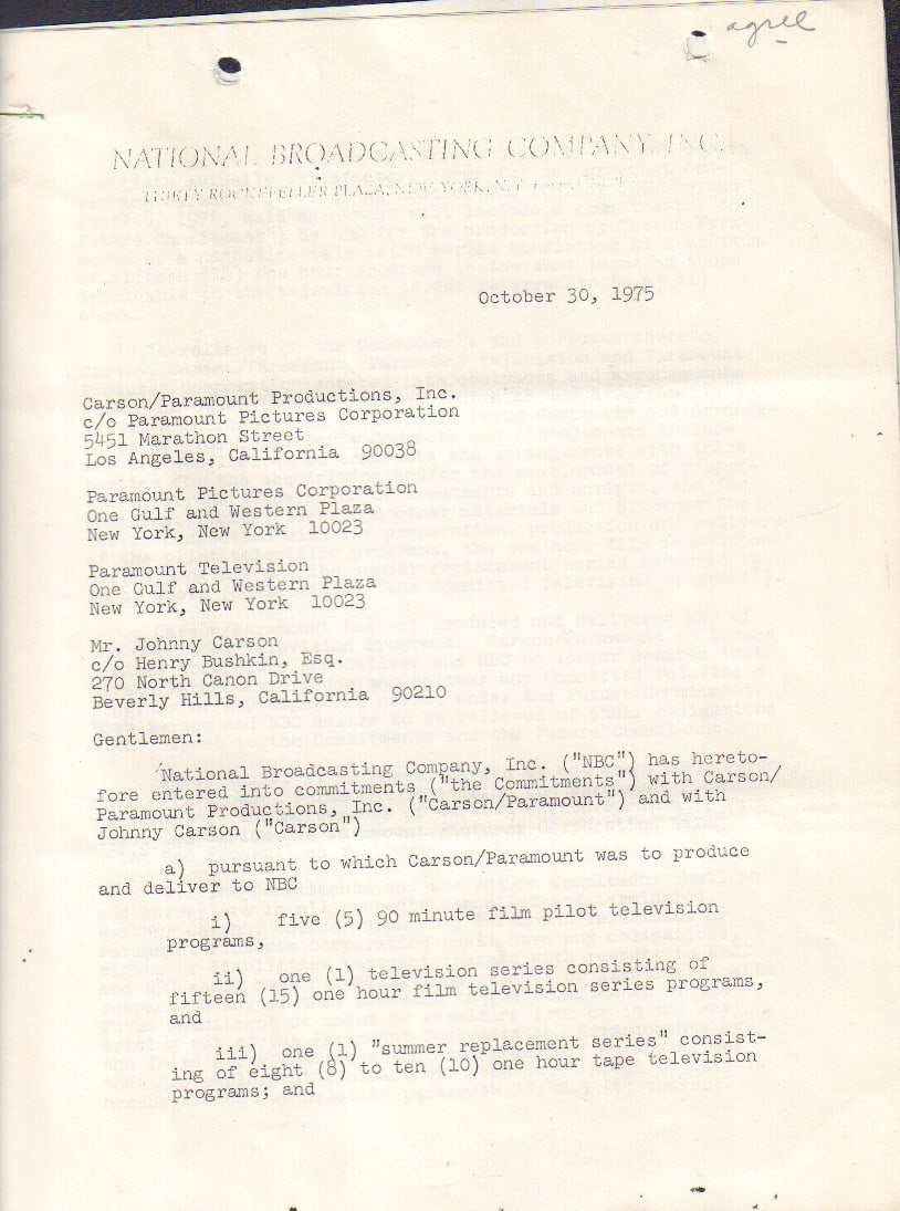 Historic Johnny Carson contract signed (1 of 2)