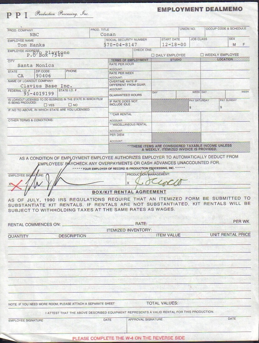 Tom Hanks signed contract (1 of 1)