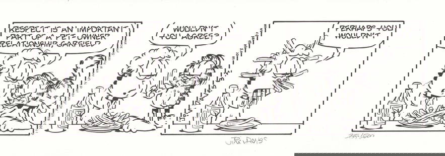 Jim Davis signed comic strip art: A litho of an original strip from Garfield signed by Davis for charity auction nice This item comes with a fully illustrated serial numbered letter of authenticity guaranteeing its authenticity for th