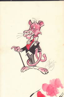Jack Davis Pink Panther original art: On board large 12x10 art of the Pink Panther signed by Davis used in Mad magazine at some point from archives