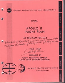 William Shatner signed Apollo II flight plan logs