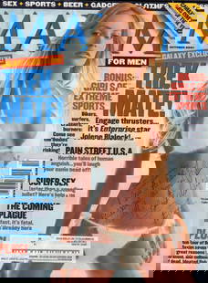 Jolene Blalock signed MAXIM magazine: A complete Maxim mag showing a sexy bikini clad Blalock on the cover (Star Trek actress) signed with nice long sentiment added for fan This item comes with a fully illustrated serial numbered letter