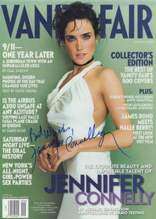 Jennifer Connelly signed Vanity Fair magazine: A sexy cover shot signed on this complete issue of VF with her on the cover This item comes with a fully illustrated serial numbered letter of authenticity guaranteeing its authenticity for the life
