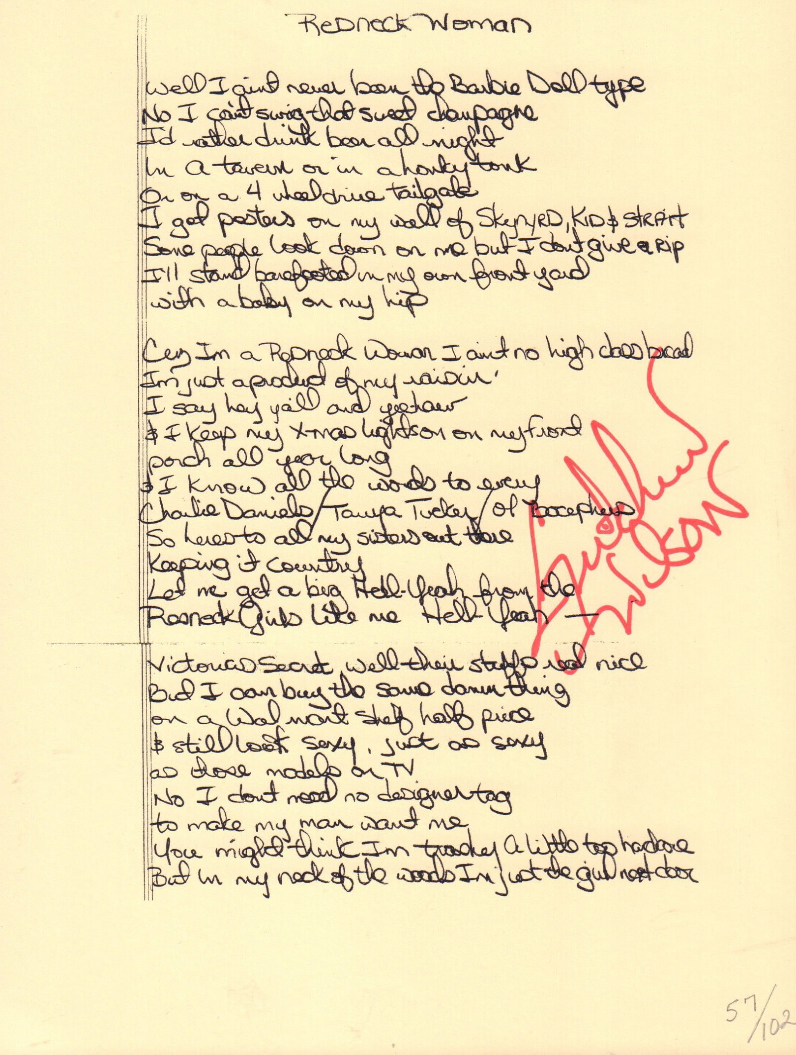 Redneck Woman lyrics signed (1 of 1)