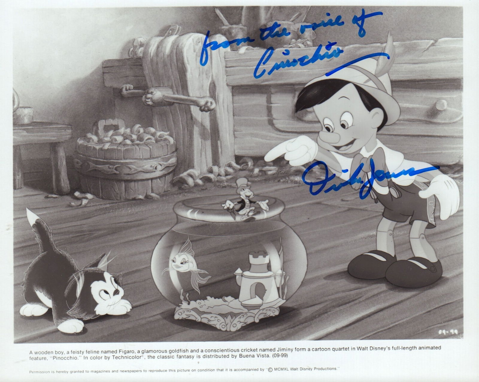 Dickie Jones signed Pinnochio photograph (1 of 1)