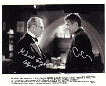 George Clooney and Michael Gough signed Batman photo