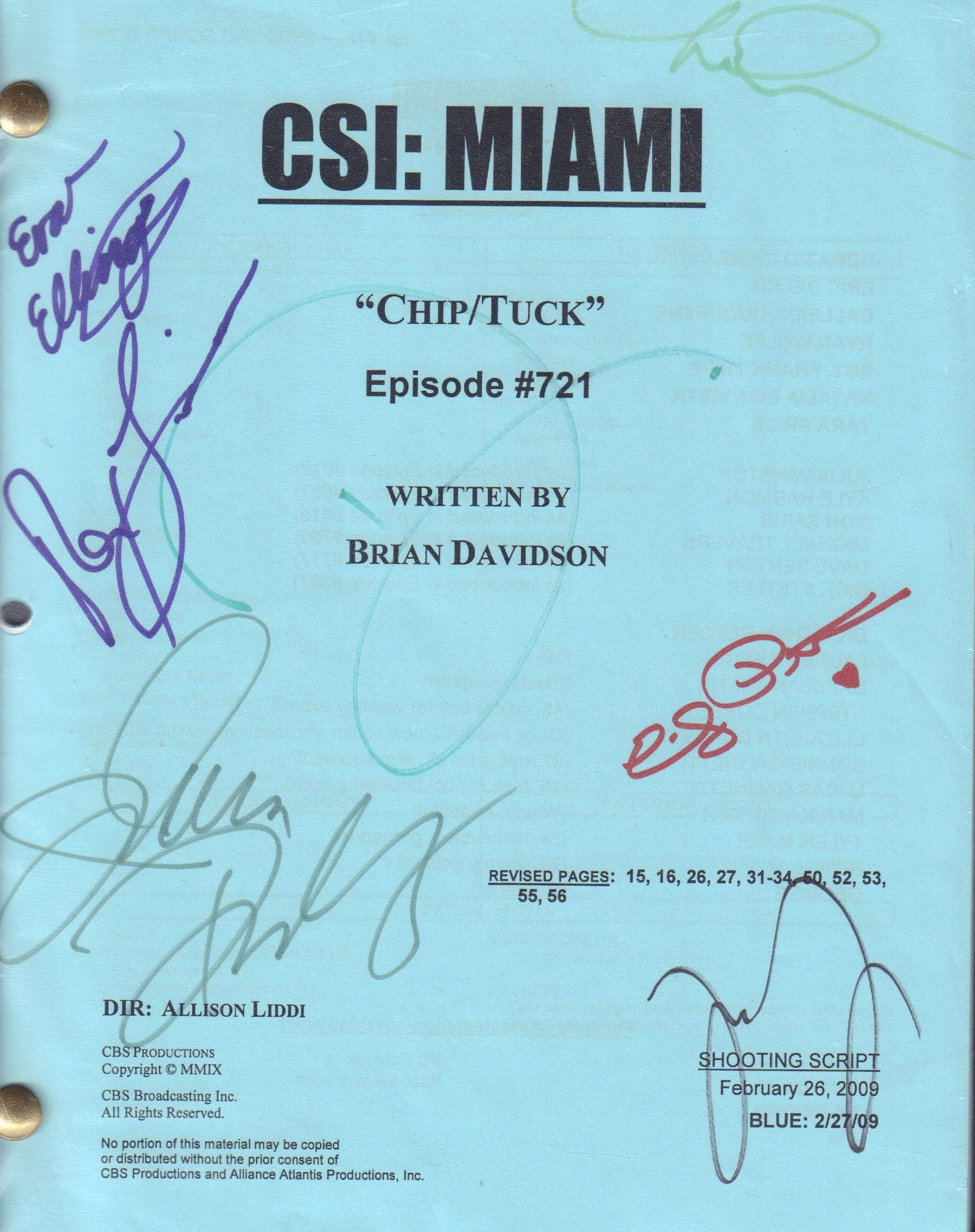 CSI Miami script cast signed (1 of 1)
