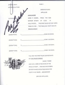 Bob Barker signed Price is Right script