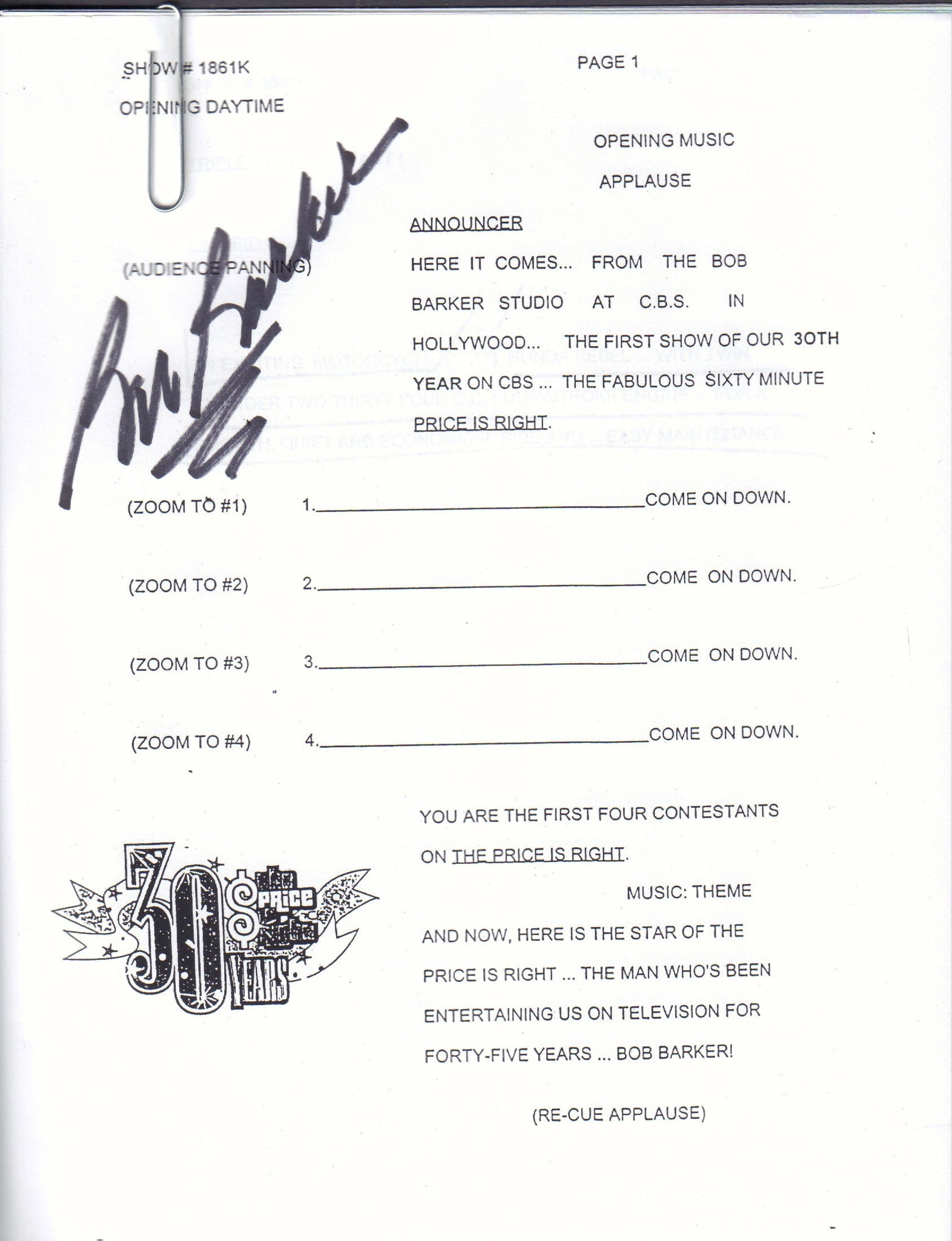 Bob Barker signed Price is Right script (1 of 1)