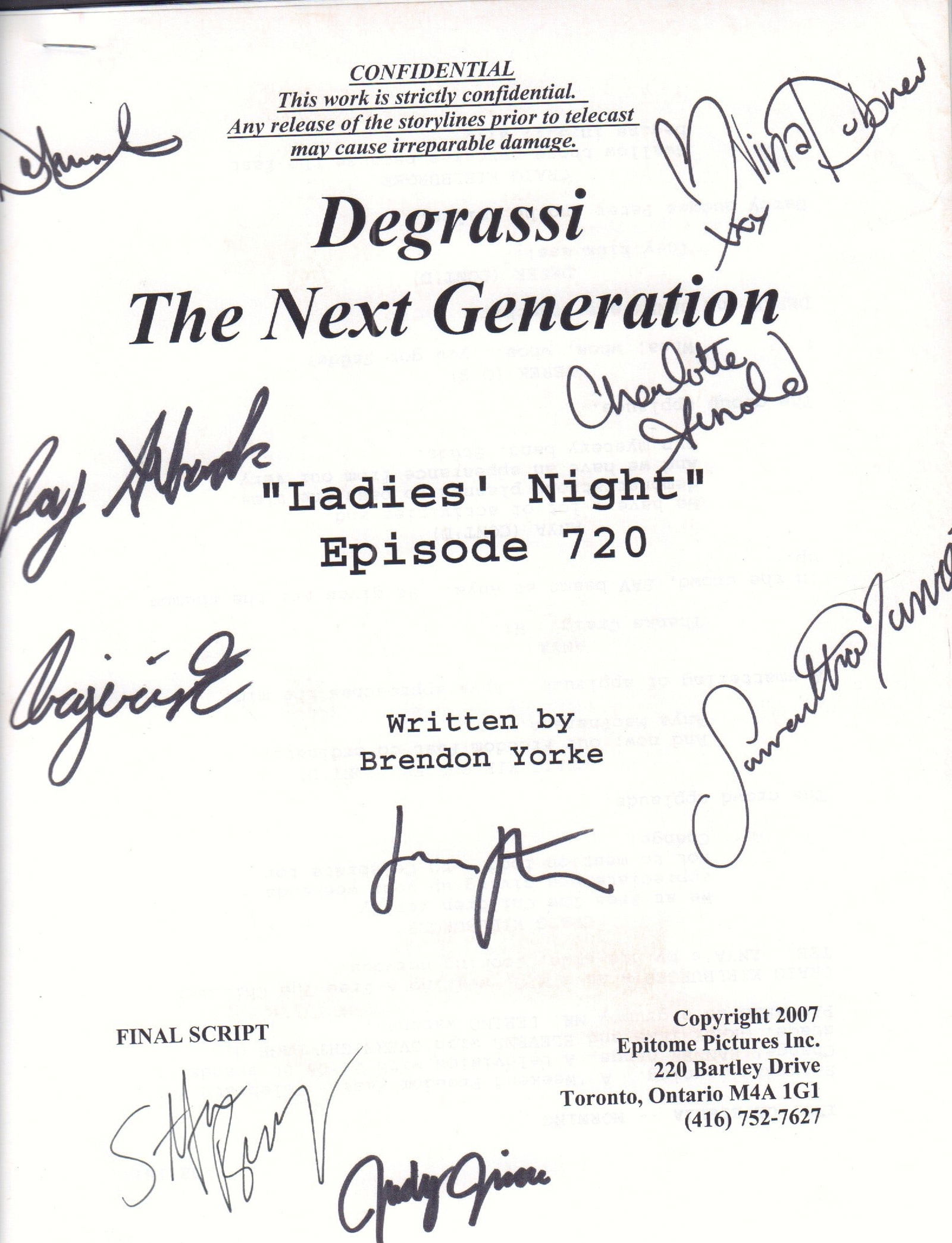 Degrassi the Next Generation cast signed script (1 of 1)