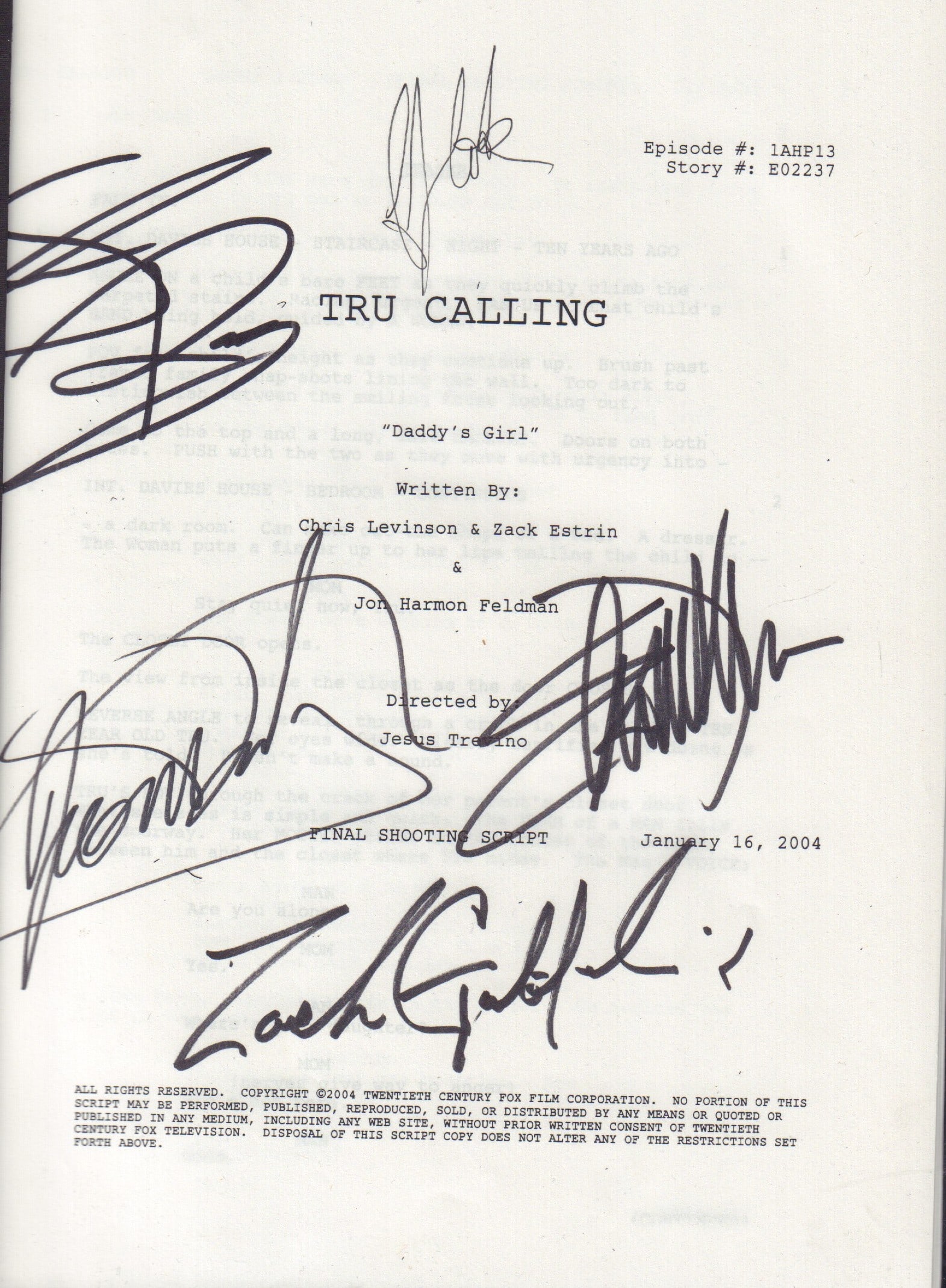 Tru Calling cast signed script (1 of 1)