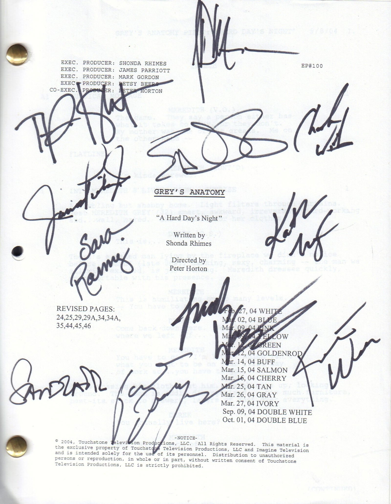 Greys Anatomy cast signed script (1 of 1)