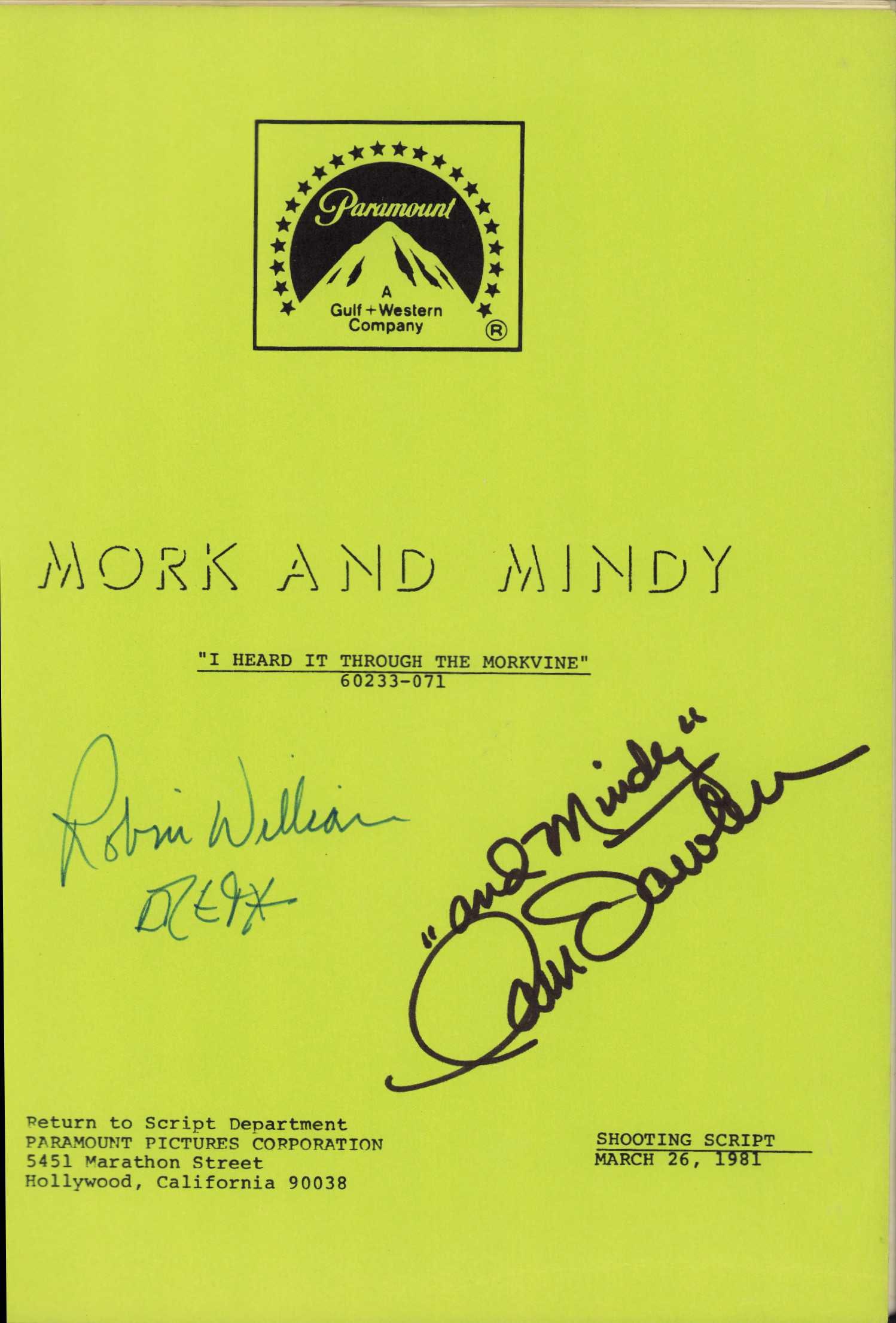 Mork and Mindy cast signed script (1 of 1)