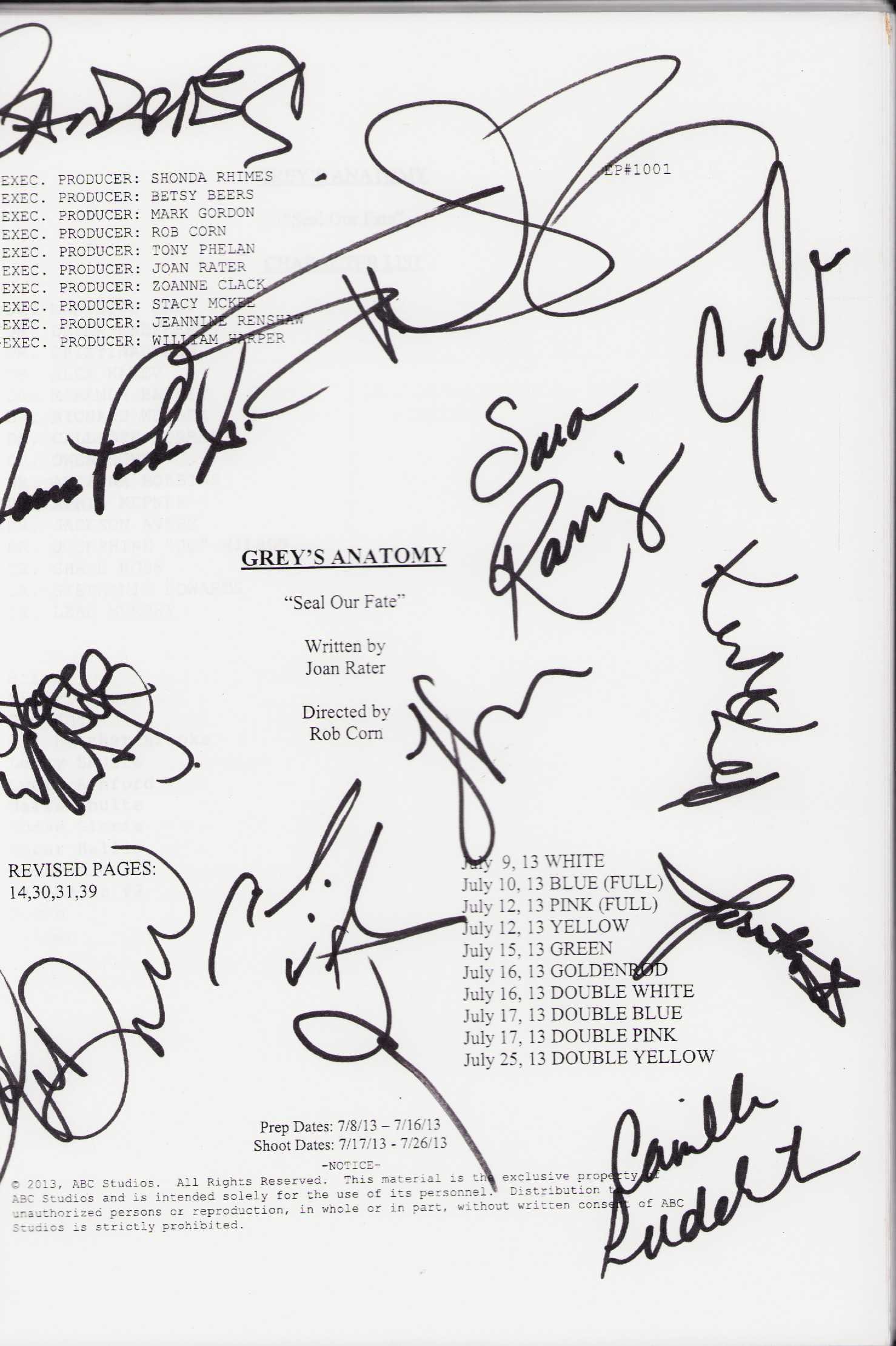 Greys Anatomy cast signed script (1 of 1)